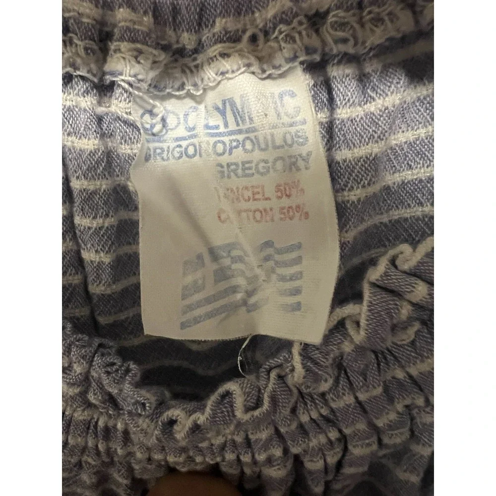 Olympic Gregory Grigoropoulos Blue White Stripe Crop‎ Peasant Blouse Top Greece